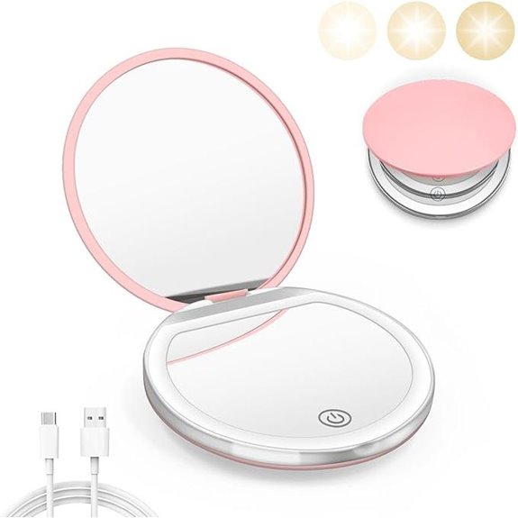 Compact Lighted Mirror with USB Pink