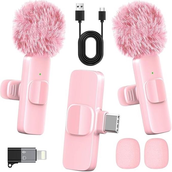 Pink Wireless Lavalier Microphone for iPhone & Android