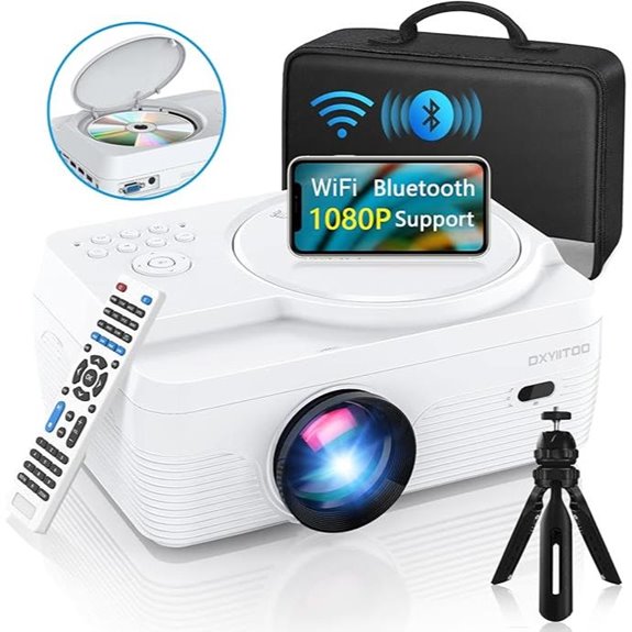 Portable 1080P WiFi Bluetooth Projector with Built-in DVD