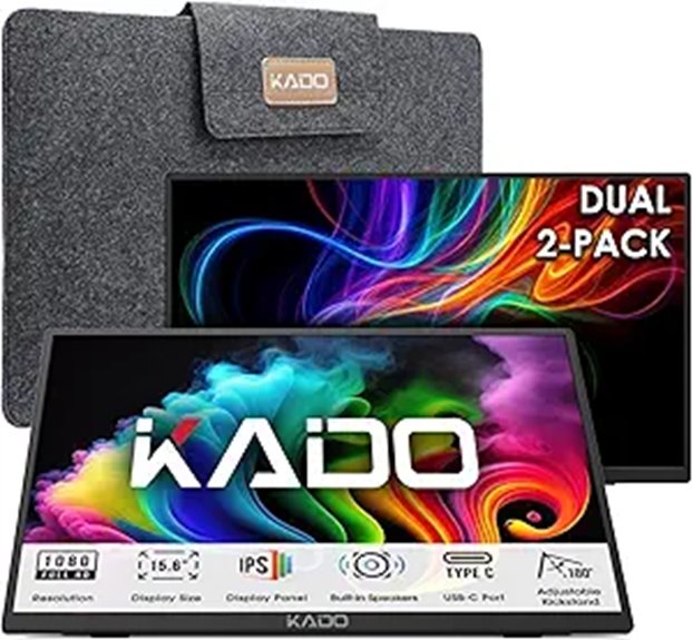 Kado Dual Portable 15.6 Monitor Set with Speakers