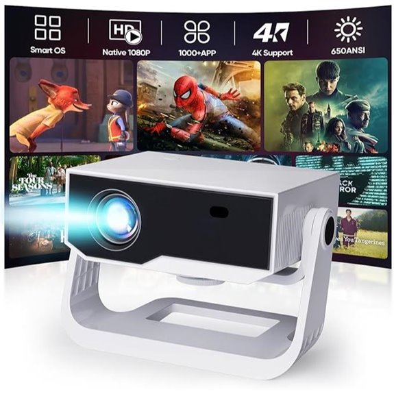 Smart 4K WiFi Bluetooth Portable Projector with Keystone