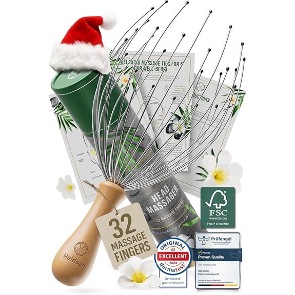 HELDSON Premium 32-Finger Head Massager and Ticker