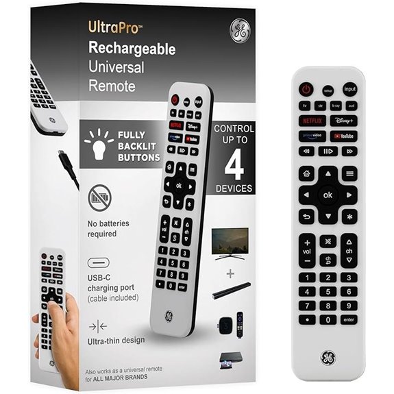 GE Rechargeable Universal TV Remote with Backlit Buttons