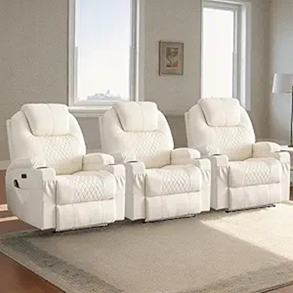 Power Recliner with Heat Massage LED USB Side Pocket