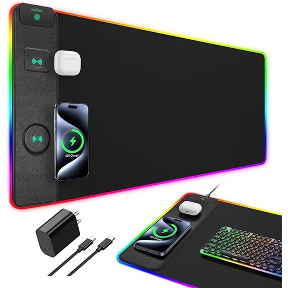 Wireless Charging RGB Gaming Desk Mat (Large 15 Lighting Modes)