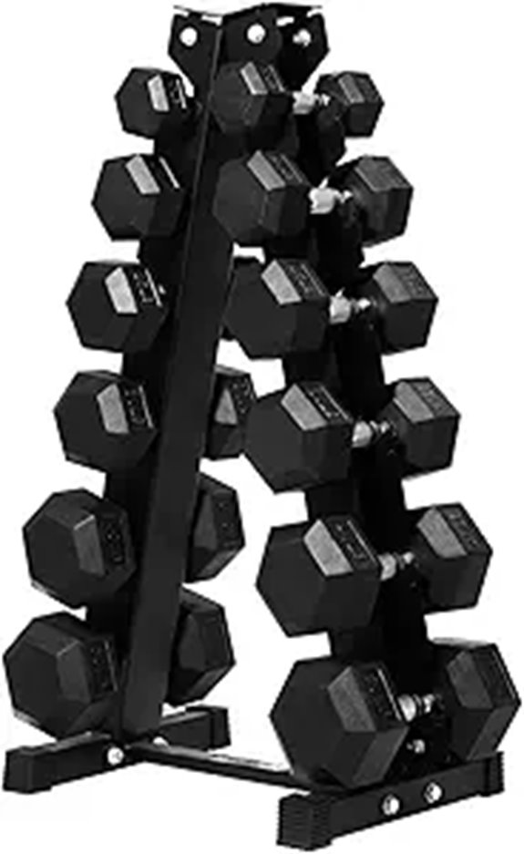 RITFIT Rubber Hex Dumbbells Set with Rack