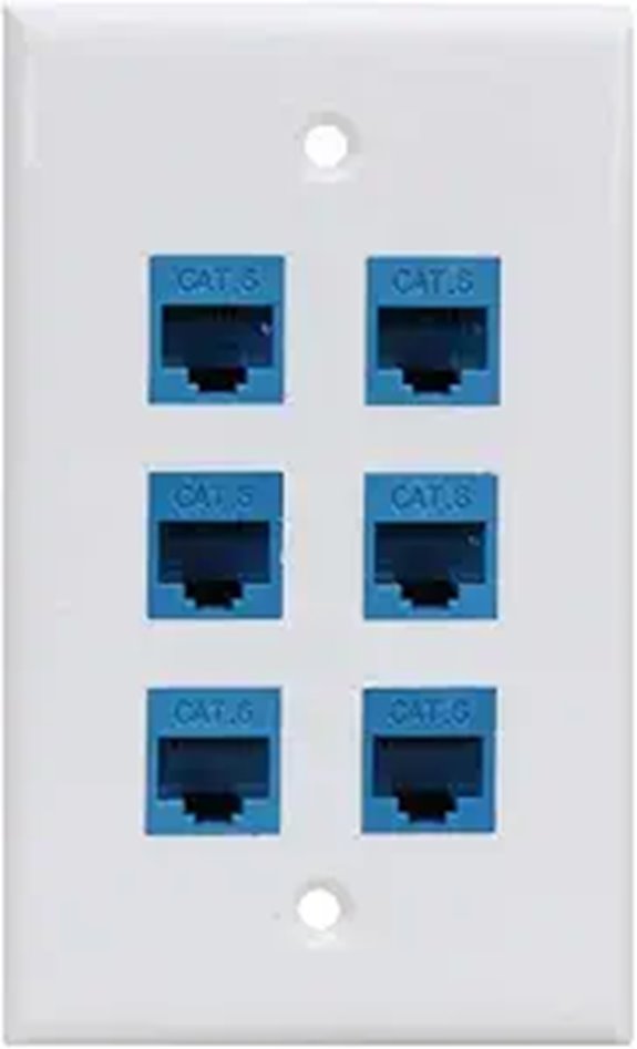 Cat 6 Ethernet Wall Plate 6 Ports Blue