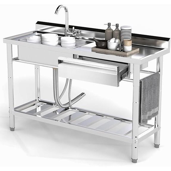 Stainless Steel Utility Sink with Cold/Hot Water Pipes