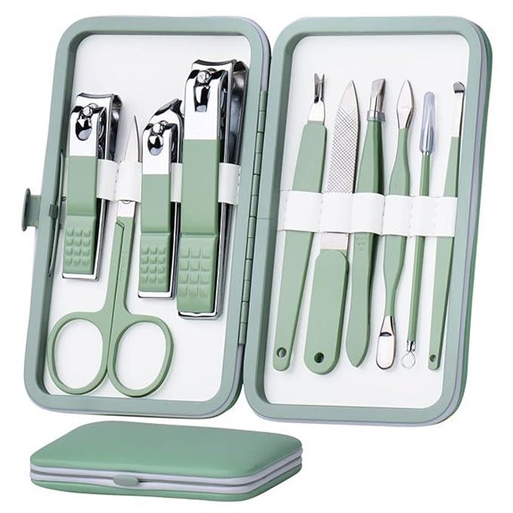 10-in-1 Stainless Steel Manicure Set with Leather Case