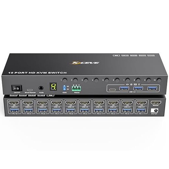 10-Port 4K HDMI USB KVM Switch with Remote