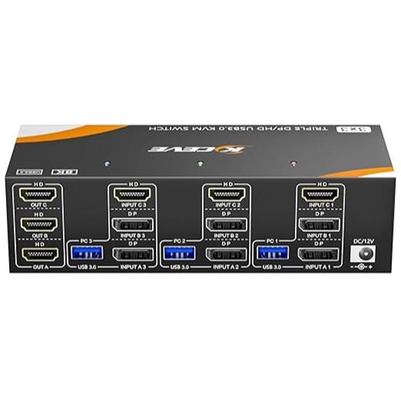 KCEVE 3-Monitor USB 3.0 KVM Switch with Remote