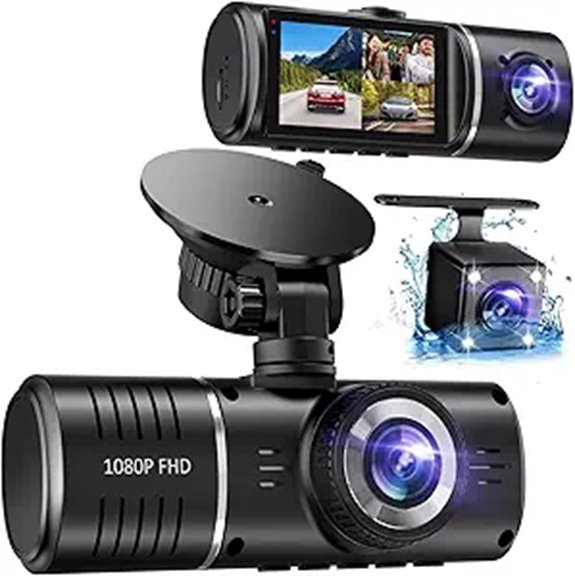 Dash Cam 3-Channel Front Rear Inside 1080P