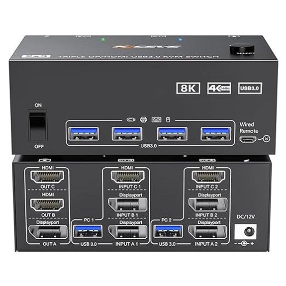 HDMI DisplayPort KVM Switch for 3 Monitors and 2 PCs