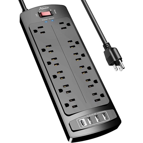 ALESTOR Power Strip with 12 Outlets and USB