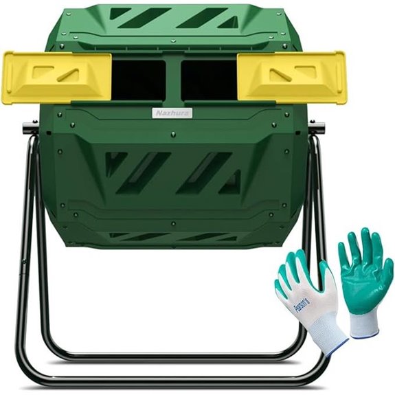 Dual Chamber Compost Tumbler Bin with Gardening Gloves
