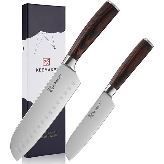 KEEMAKE 2pcs Santoku Knife Set with Pakkawood Handles