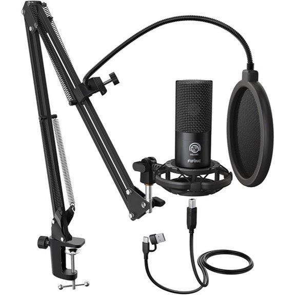 FIFINE USB Microphone Kit with Boom Arm and Shock Mount