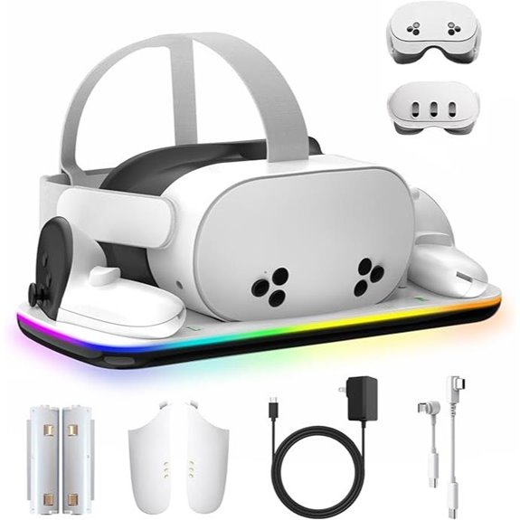 VR Headset Charging Dock with RGB Indicator & Batteries