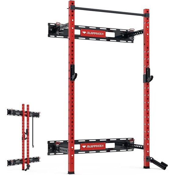 Wall-Mounted Folding Squat Cage with Pull-Up Bar