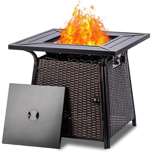 28 Wicker Gas Fire Pit Table with Lava Rocks